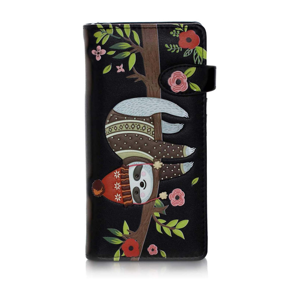 Shagwear Chillin Sloth Large Black Zipper Wallet