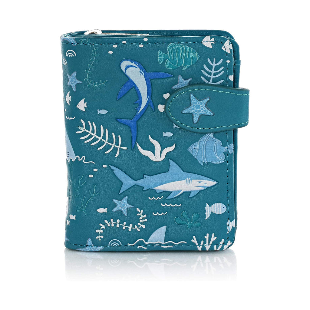 Shagwear Shark Pattern Small Dark Teal Zipper Wallet - Radar Toys