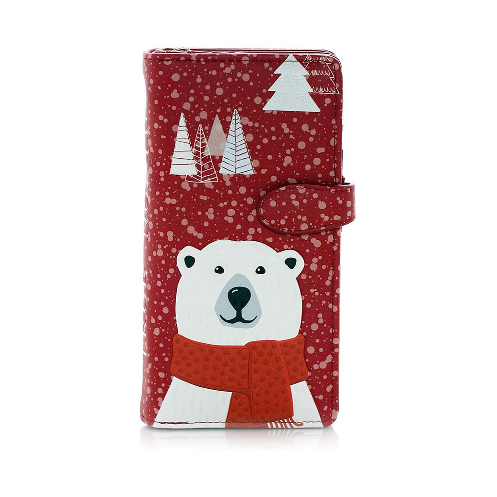 Shagwear True North Polar Bear Large Red Zipper Wallet