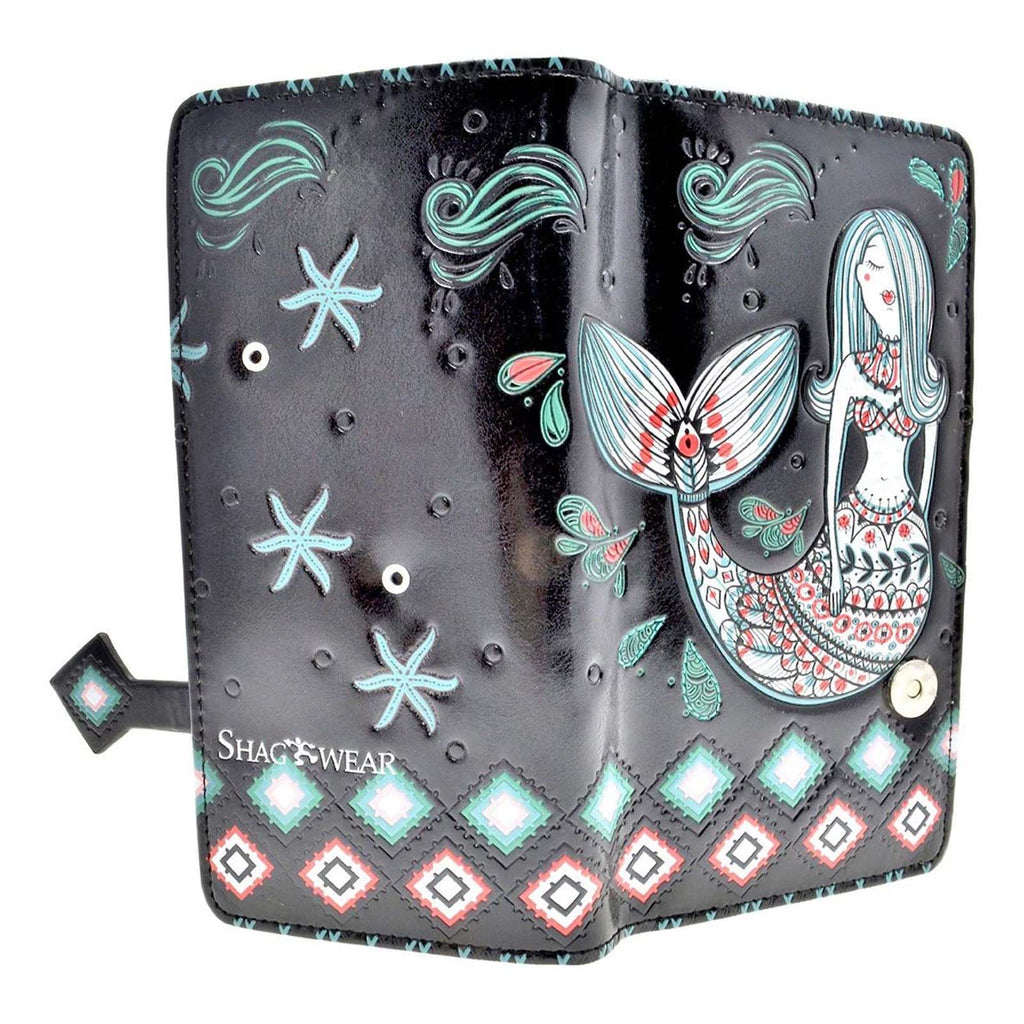Shagwear Mermaid Garden Large Black Zipper Wallet