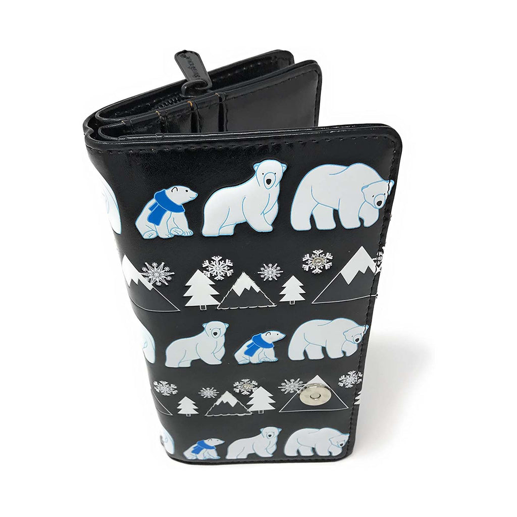 Shagwear Polar Bear Pattern Large Black Zipper Wallet