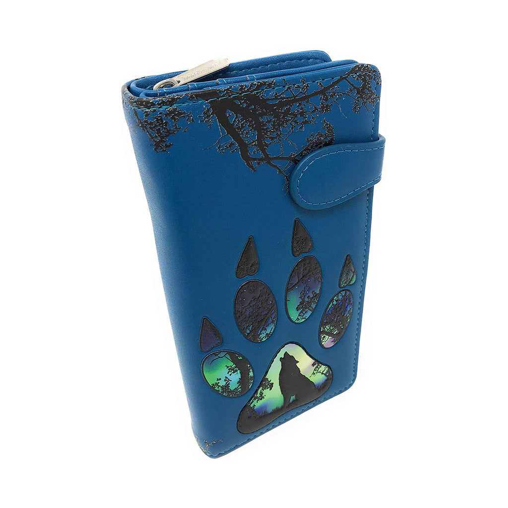 Shagwear Wolf Paw Print Large Blue Zipper Wallet