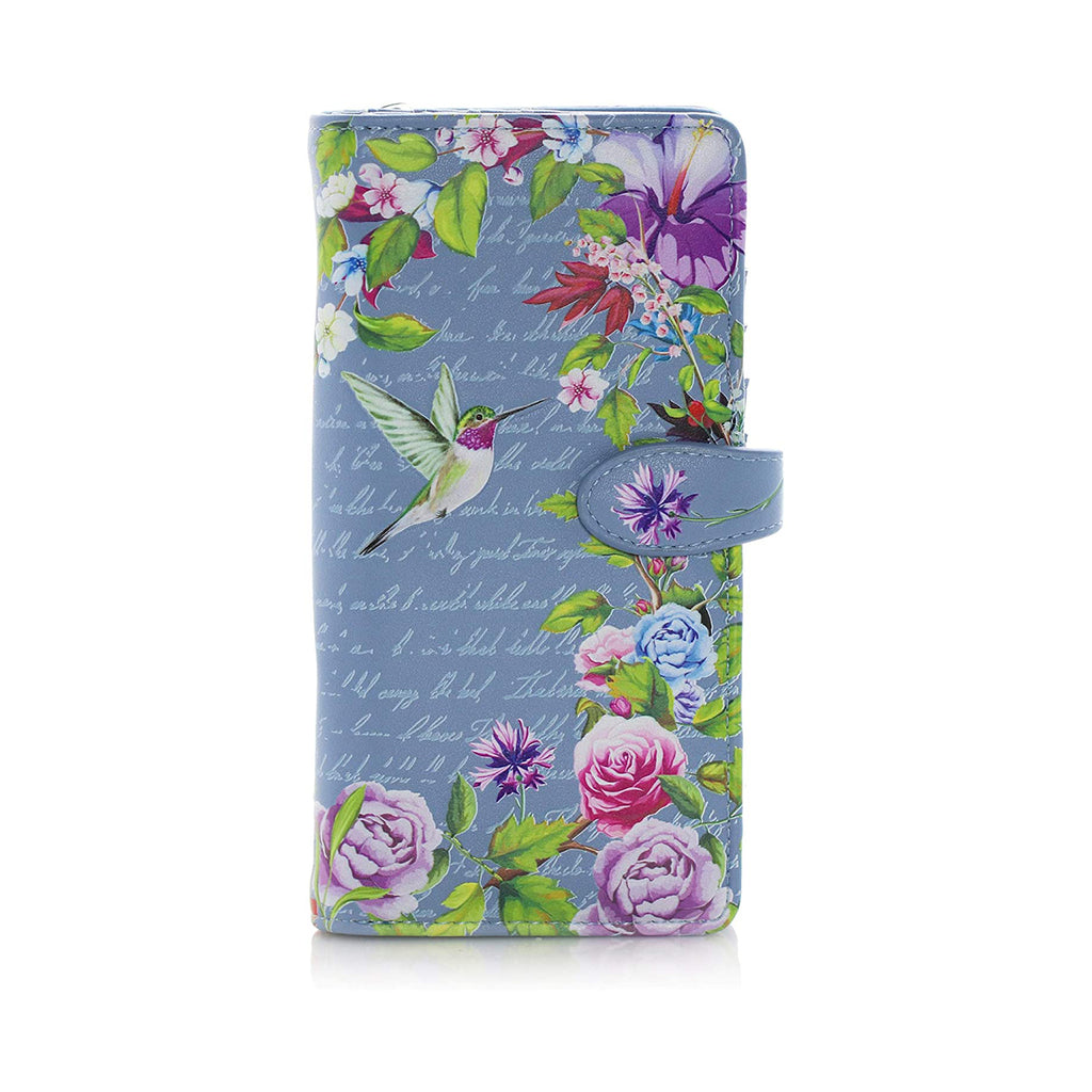 Shagwear Vintage Humming Bird Garden Large Blue Zipper Wallet