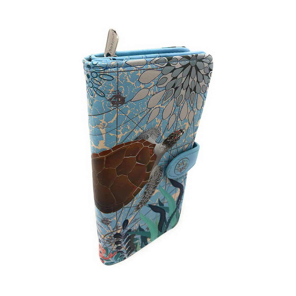 Shagwear Sea Turtle Large Blue Zipper Wallet