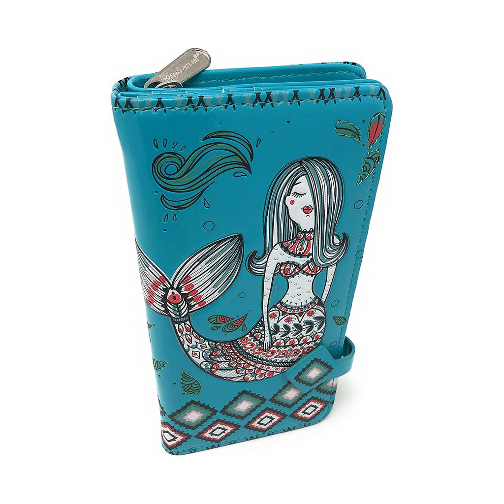 Shagwear Mermaid Garden Large Teal Zipper Wallet