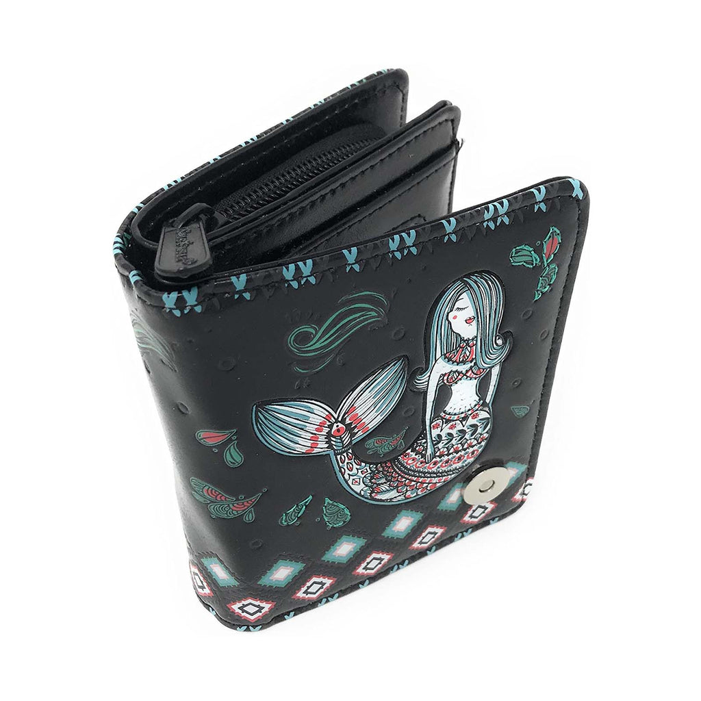 Shagwear Mermaid Garden Small Black Zipper Wallet