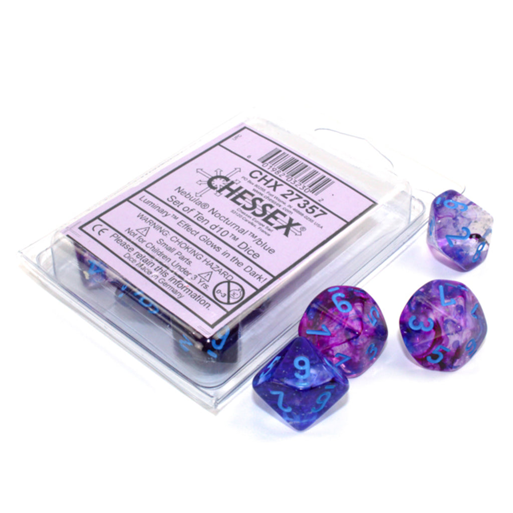 Chessex 10 D10 Polyhedral Dice Nebula Nocturnal Blue Luminary CHX27357 - Radar Toys