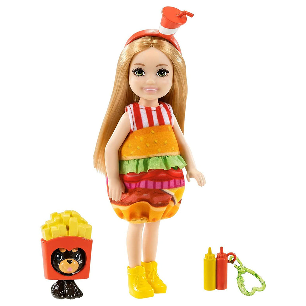 Barbie Chelsea Club With Burger Costume And Pet Doll Set