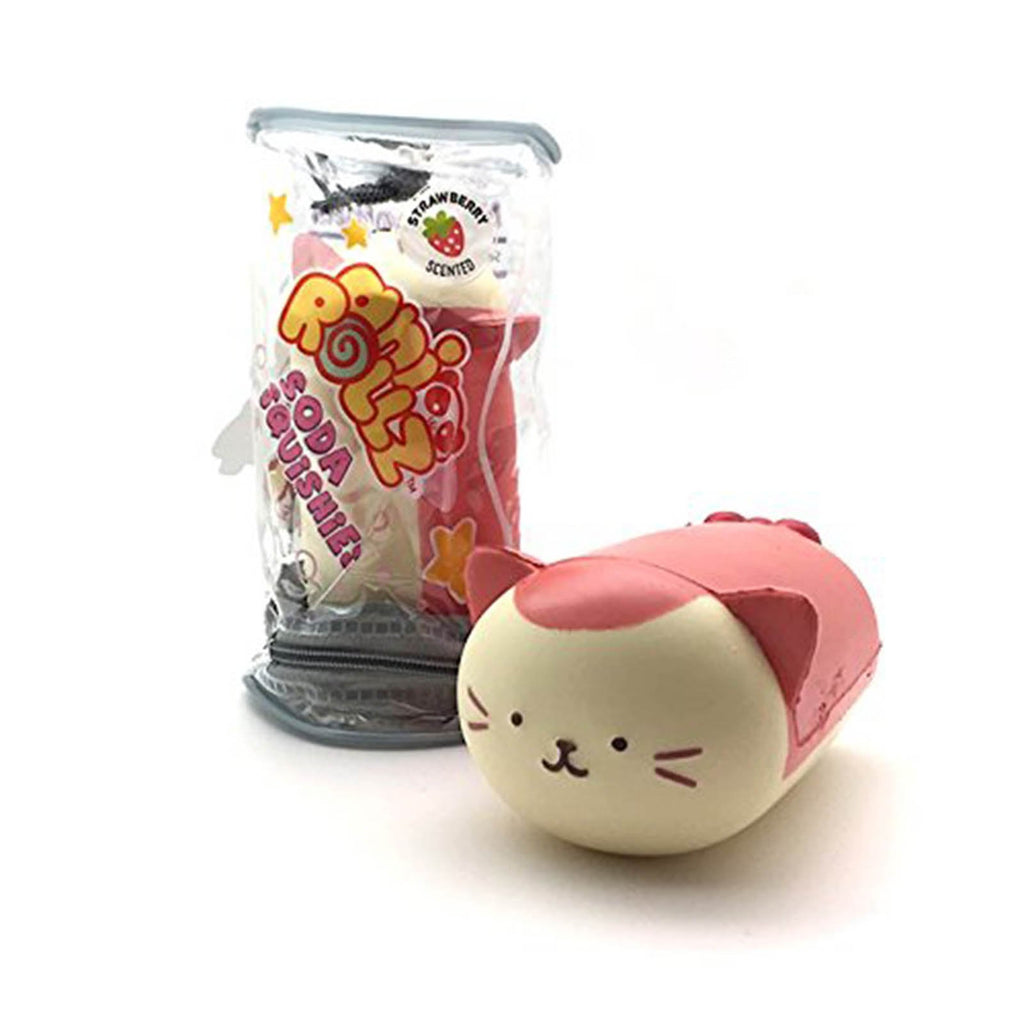 Beecrazee Anirollz Soda Squishies Cat 4 Inch Strawberry Scented Plush