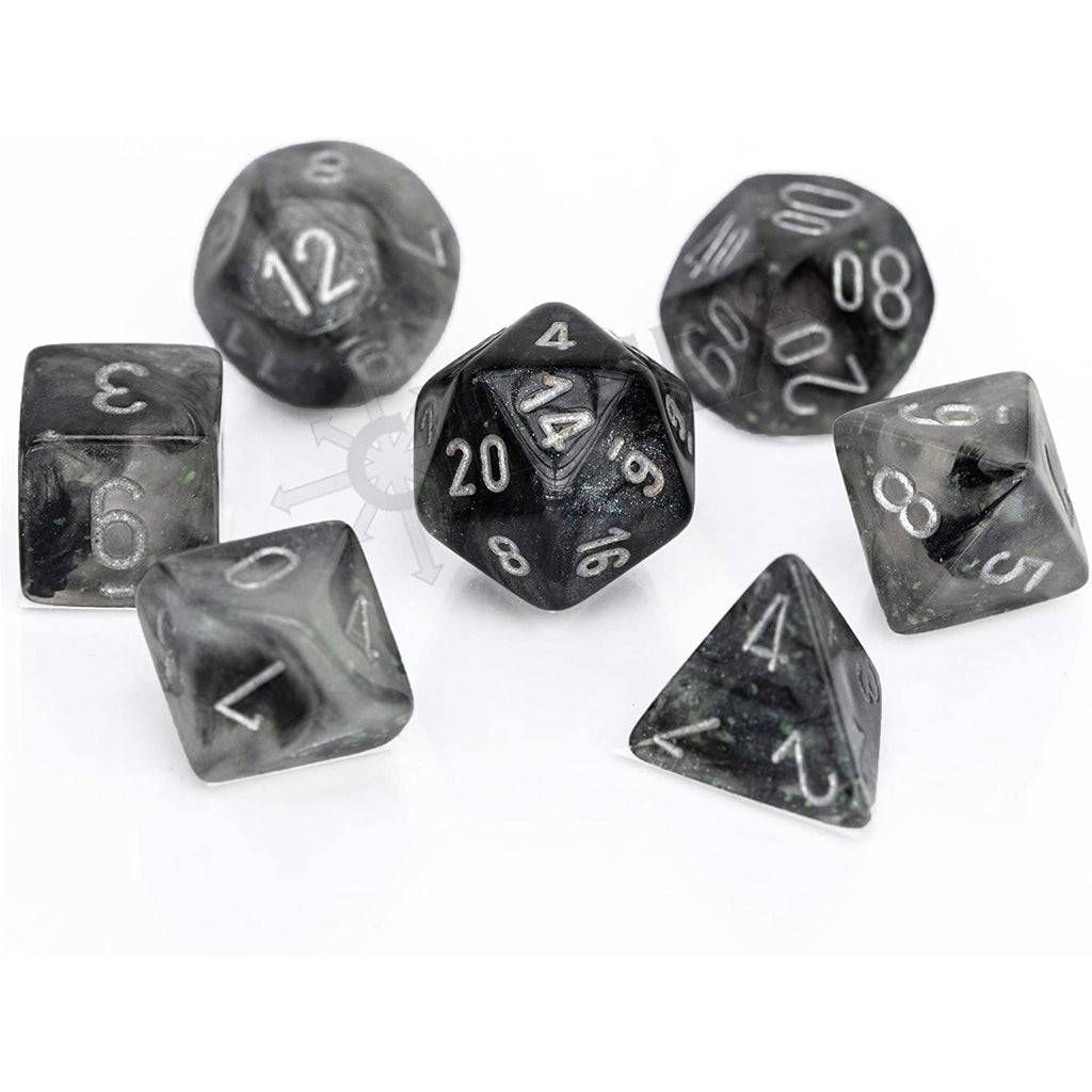 Chessex 7 Set Polyhedral Dice Borealis Light Smoke Silver Luminary CHX27578