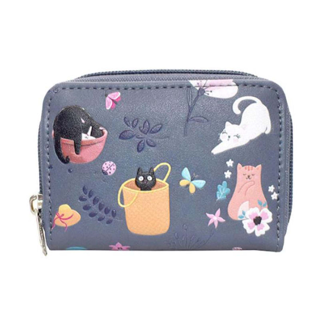 Shagwear Cats In The Garden Small Grey Zipper Wallet