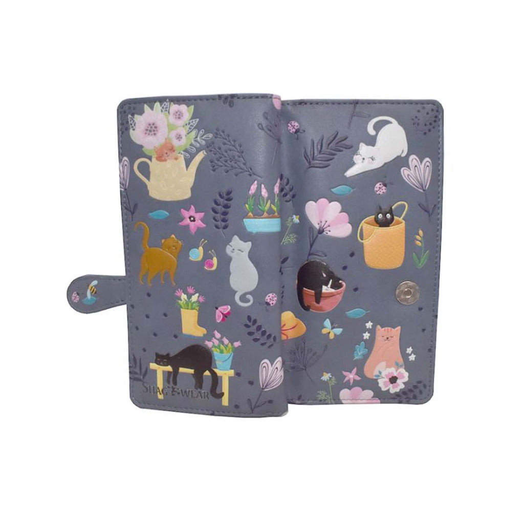 Shagwear Cats In The Garden Large Grey Zipper Wallet