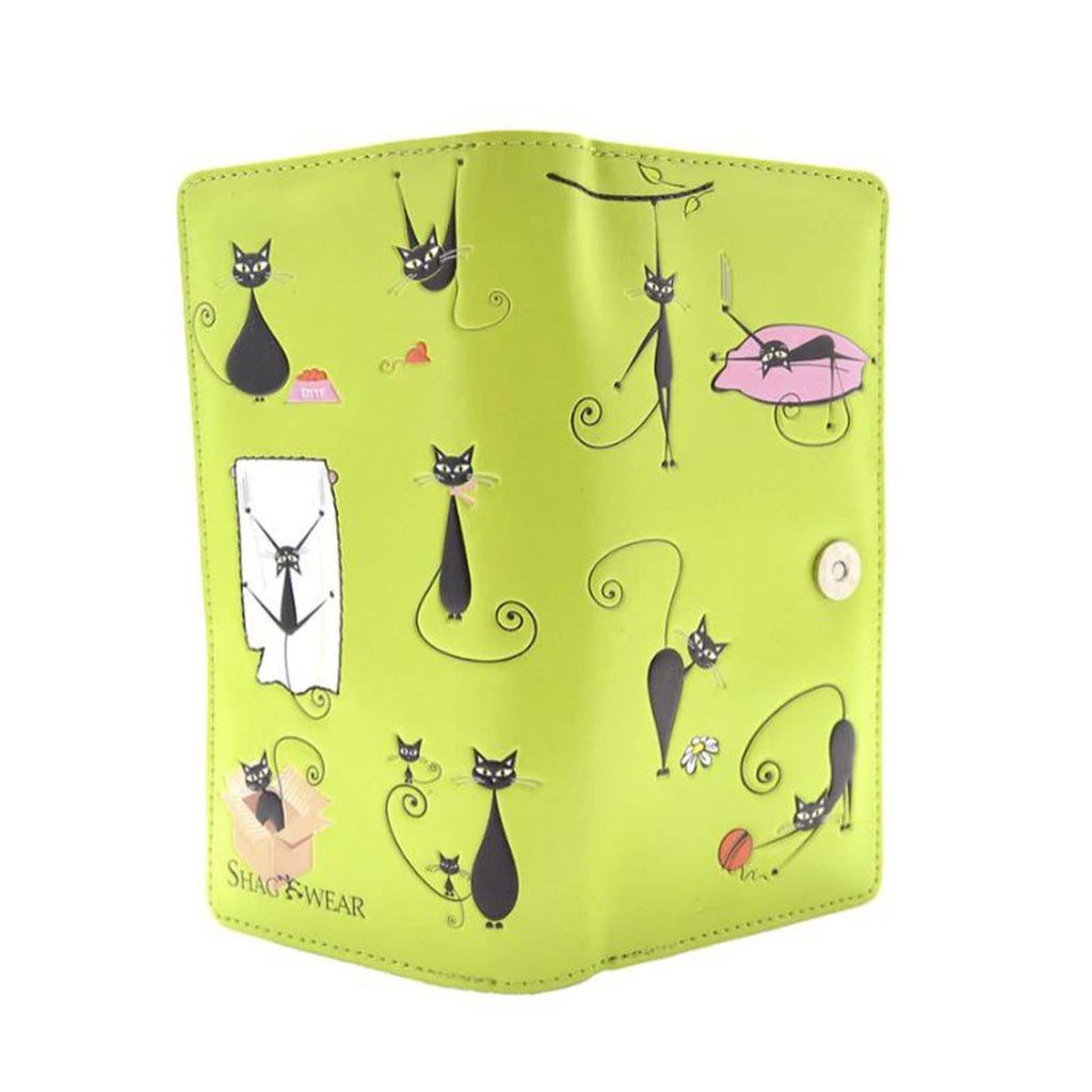Shagwear Crazy Cats Large Lime Zipper Wallet