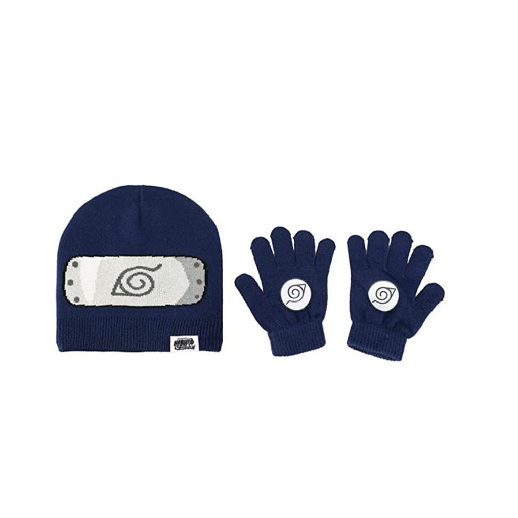 Bioworld Naruto Shippuden Blue Knit Beanie And Gloves