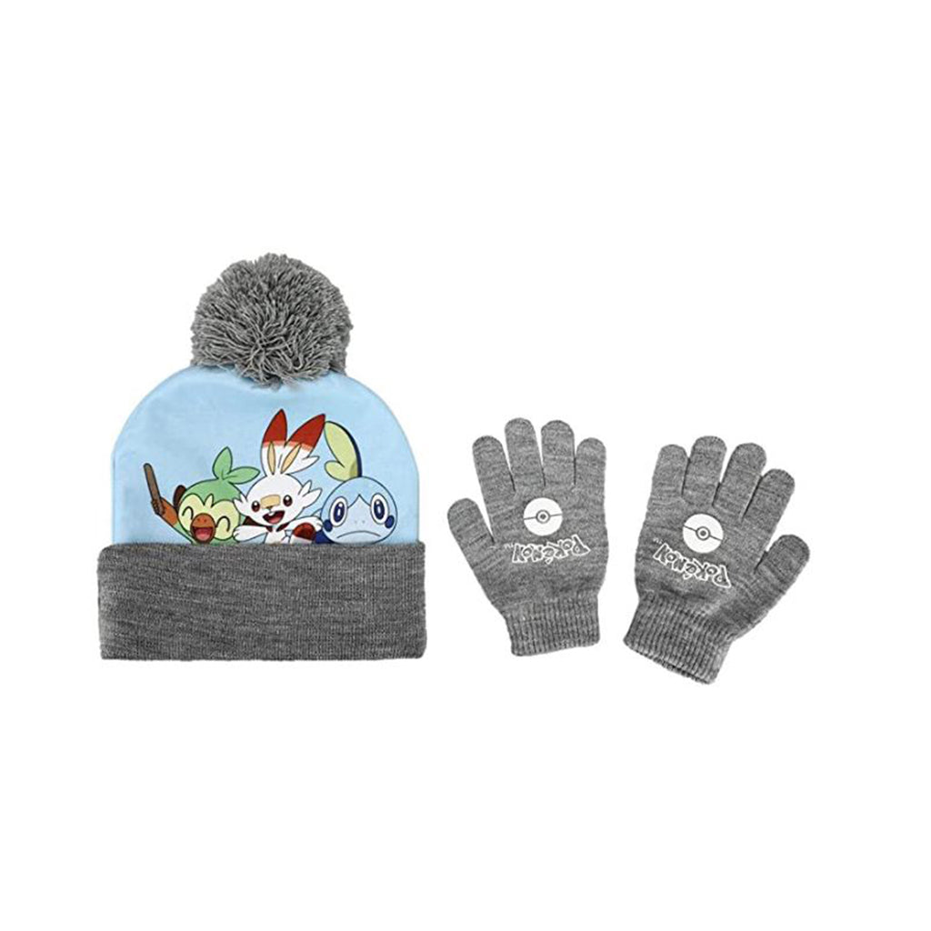 Bioworld Pokemon Starters Acrylic Knit Pom Beanie With Gloves
