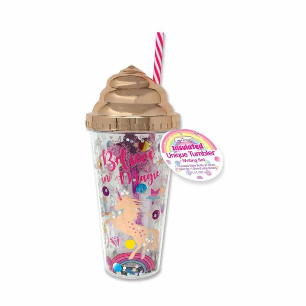 Hot Focus Unicorn Insulated Unique Writing Fun Tumbler Set