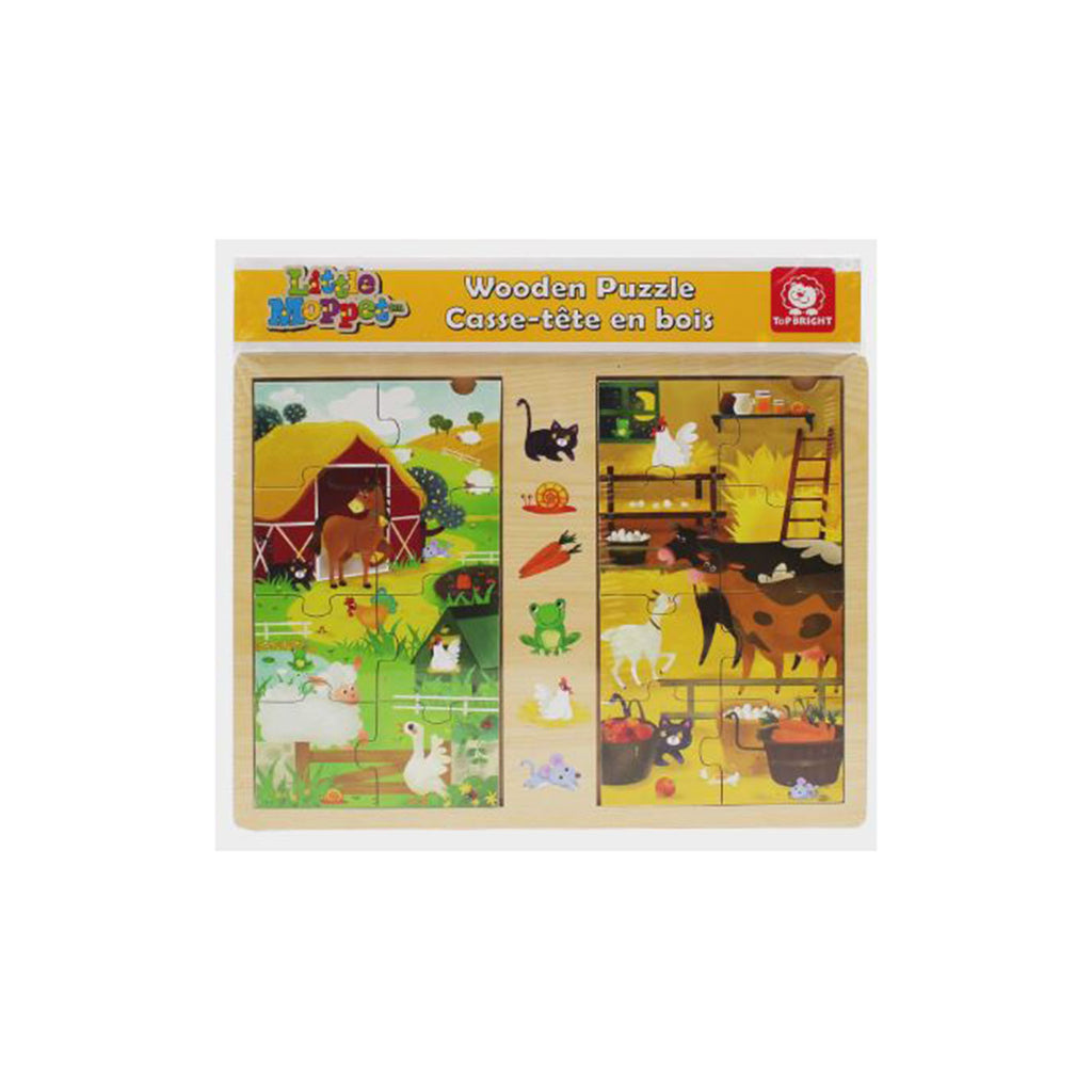 Family Games America Wooden Farm Double Jigsaw Puzzle - Radar Toys