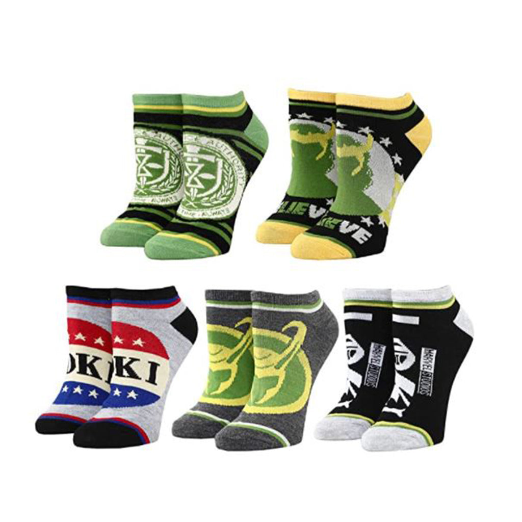 Bioworld Marvel Loki Five Pairs Ankle Socks - Radar Toys