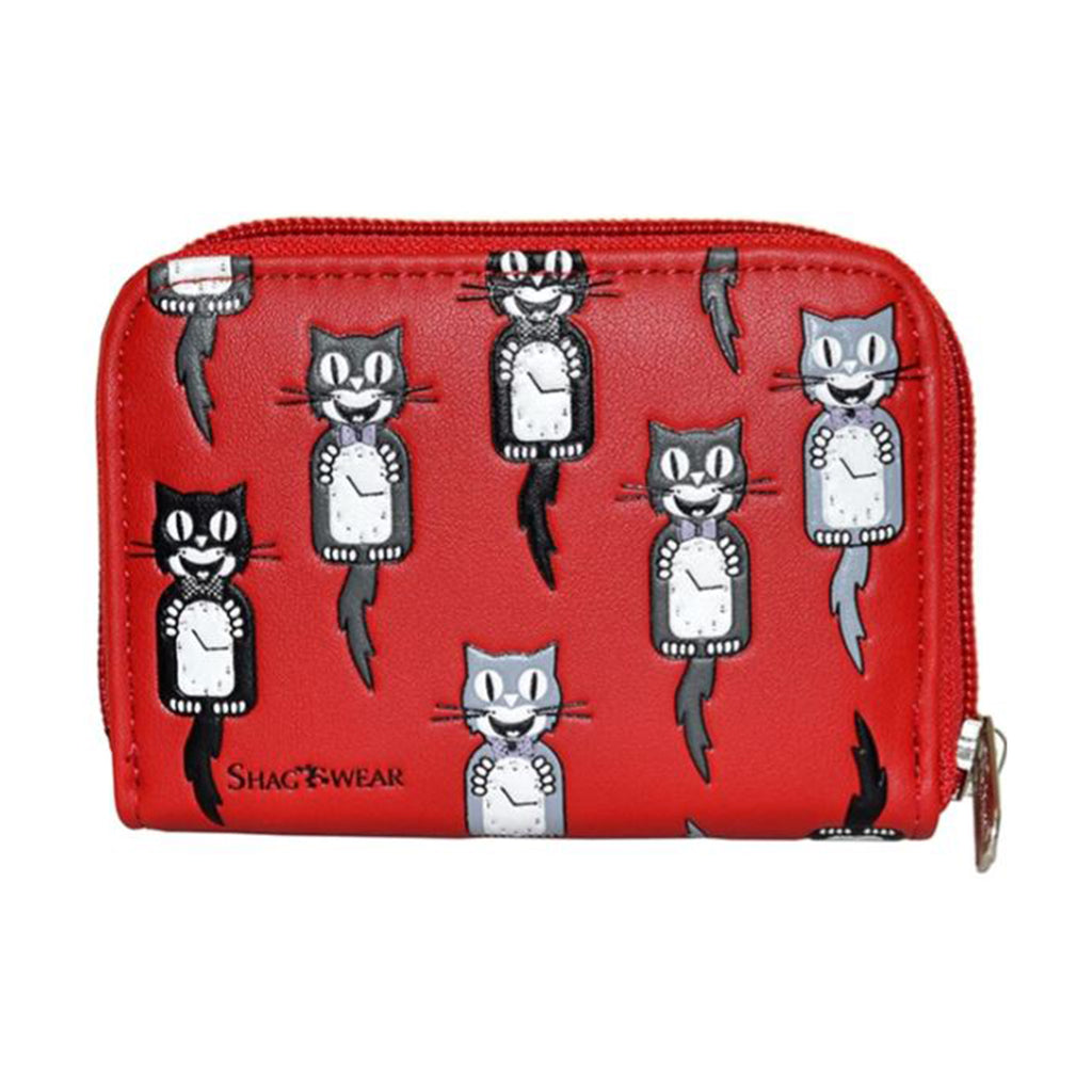 Shagwear Cat Clocks Small Red Zipper Wallet