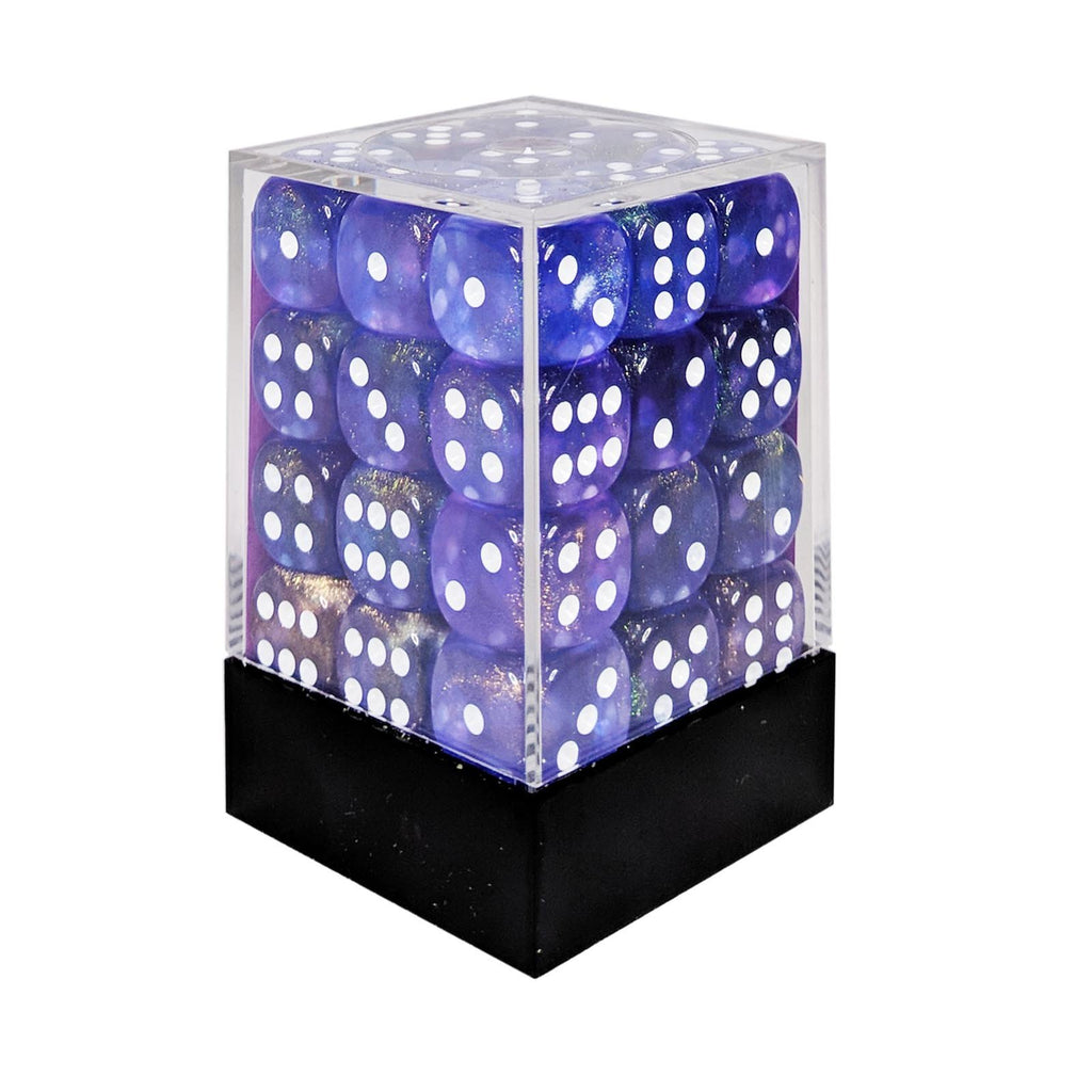 Chessex 12mm D6 Set Dice 36 Count Borealis Purple/White CHX 27807