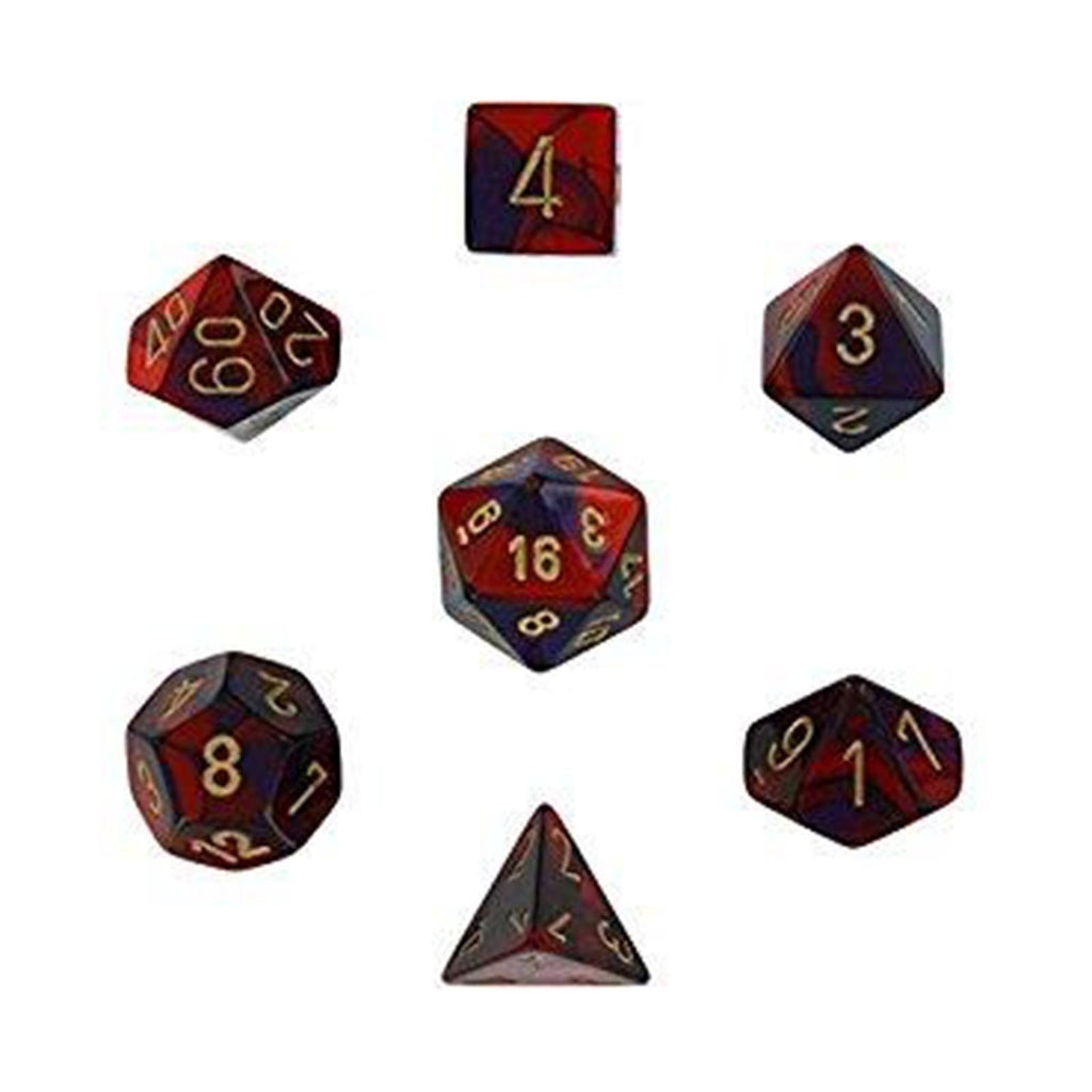 Chessex 7 Set Dice Gemini Purple-Red/Gold CHX 26426 - Radar Toys