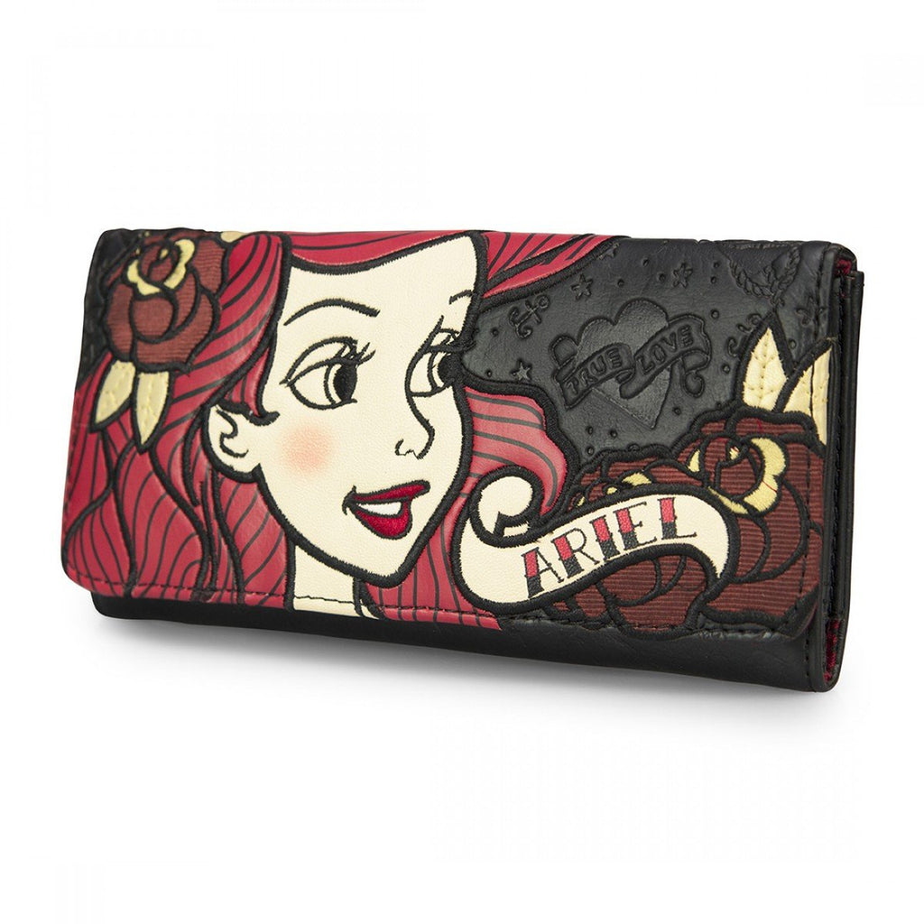 Disney Little Mermaid Ariel Tattoo Flash Black Wallet