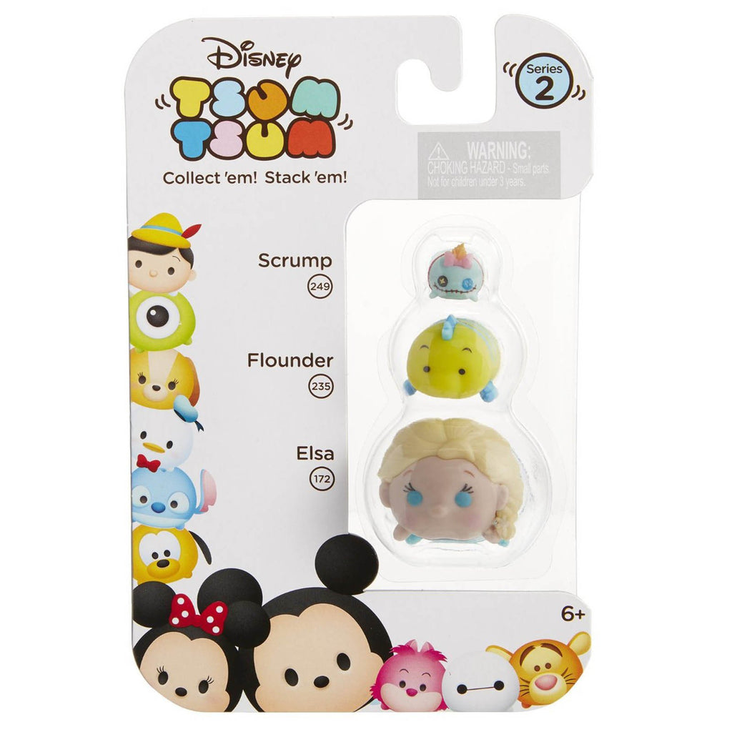 Disney Tsum Tsum Series 2 Scrump Flounder Elsa Figures 3 Pack