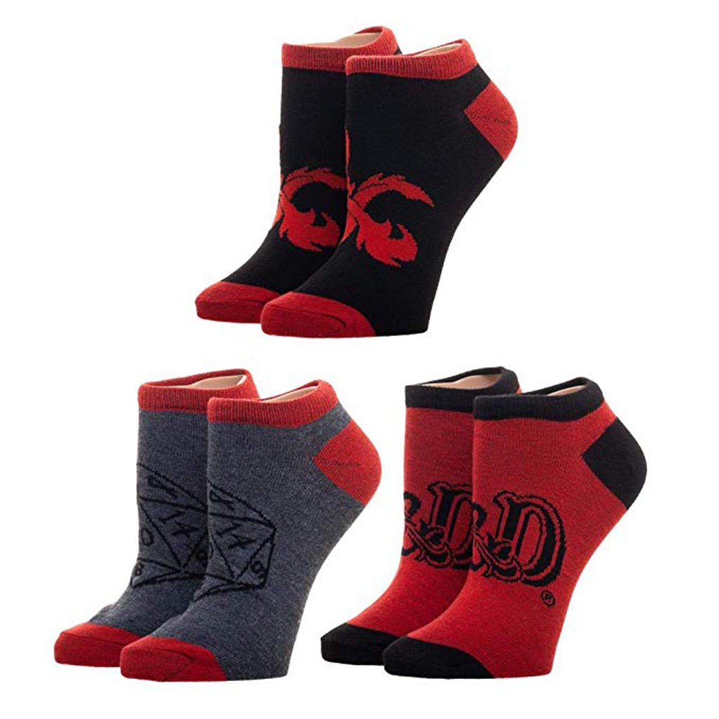 Dungeons And Dragons Red Black 3 Pairs Of Ankle Socks