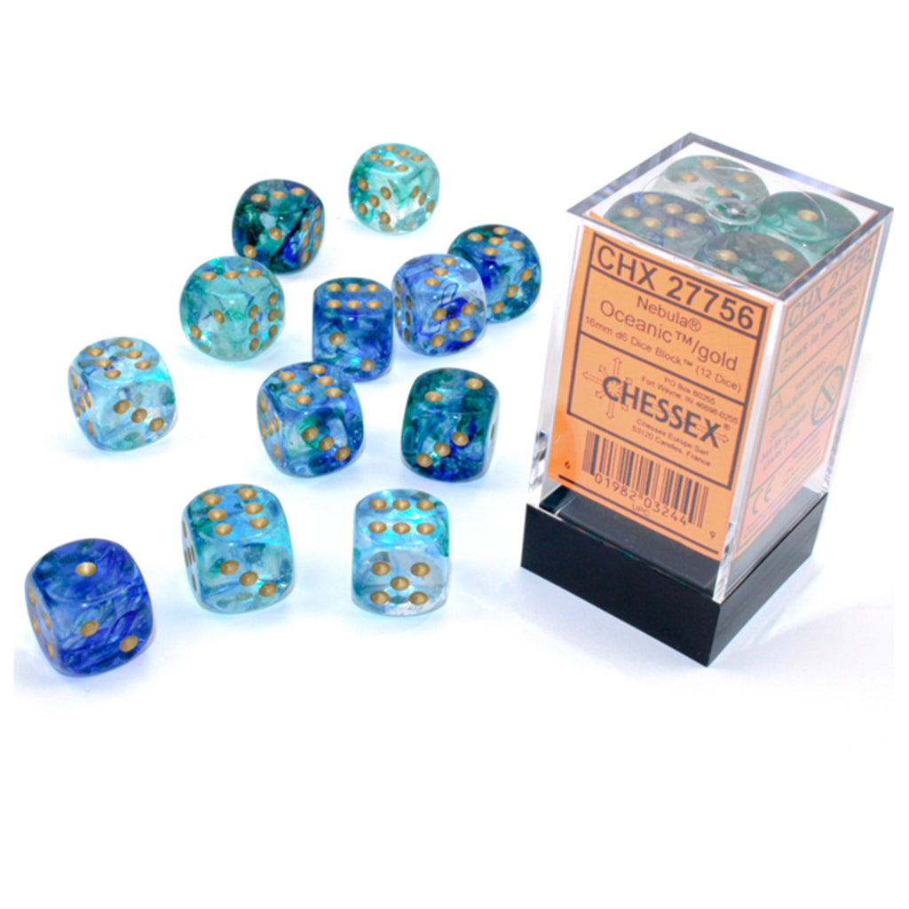 Chessex 7 Set Polyhedral Dice Nebula Oceanic Gold D6 Luminary CHX27756
