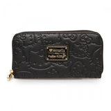 Hello Kitty Large Face Embossed Black Zip Around Wallet - Radar Toys