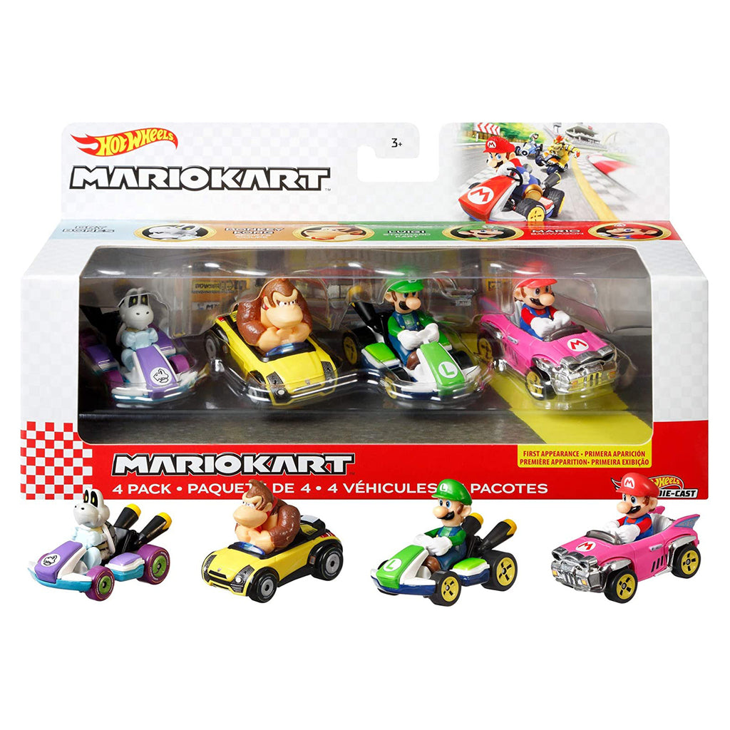 Hot Wheels Mario Kart 4 Pack Dry Bones Donkey Kong Set