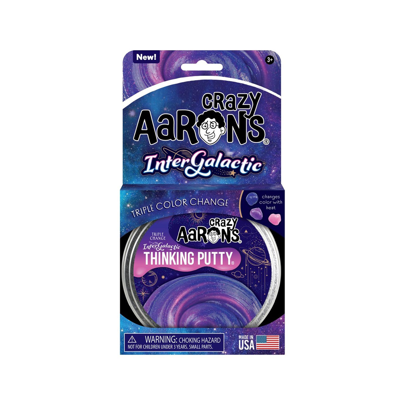 Pâte à Modeler Crazy Aaron’s Thinking Putty – Intergalactic, 90 G, Thermochromique Bleu/violet/rose, Paillettes – Dès 3 Ans