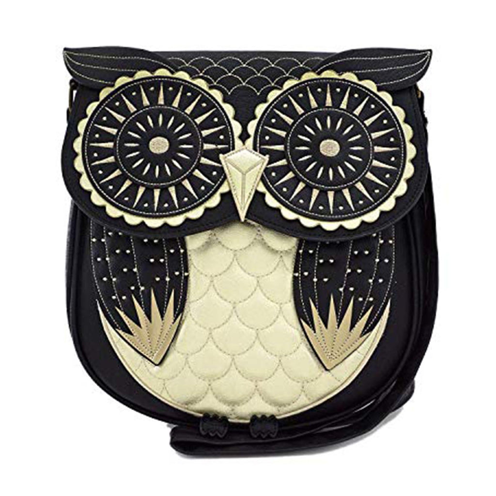 Loungefly Black Gold Owl Crossbody Bag Purse