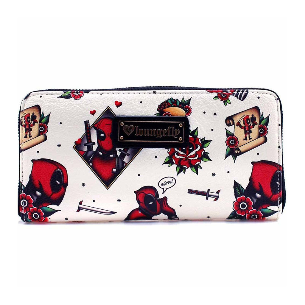 Loungefly Marvel Deadpool Tattoo Print Zip Around Wallet