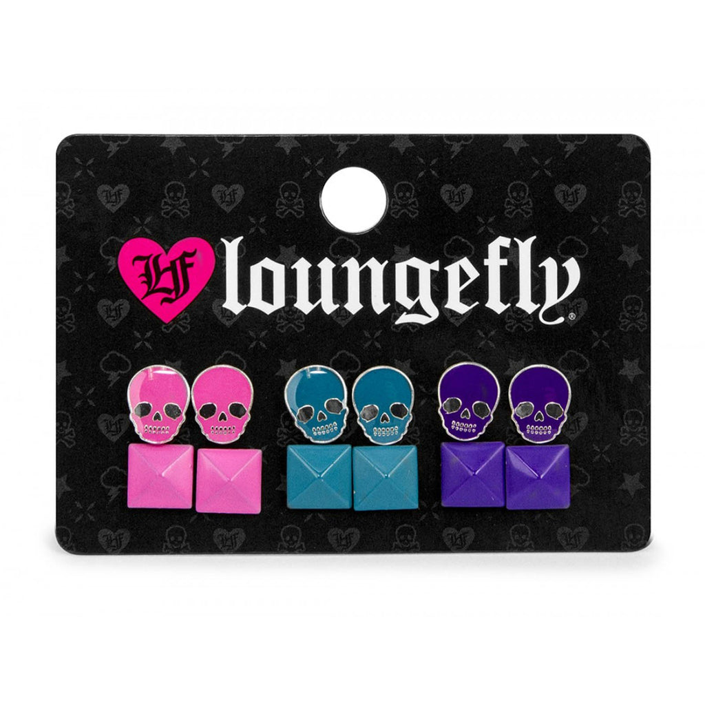 Loungefly Skull Pink Teal Purple Earrings Set