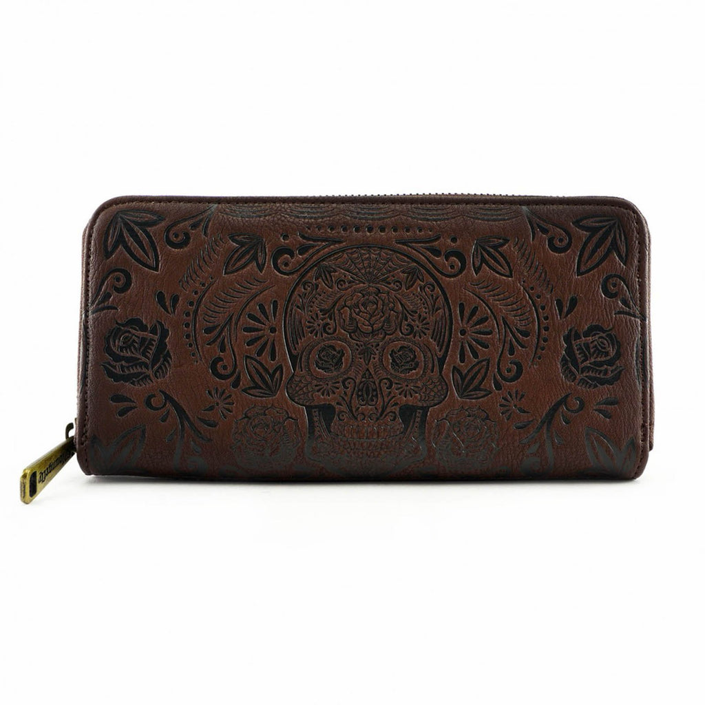 Loungefly Skull Sugar Brown Zip Around Wallet