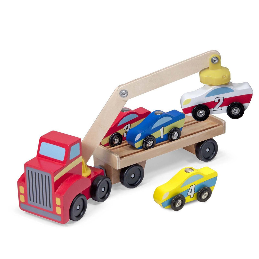 Melissa And Doug Classic Toy Magnetic Wooden Car Loader Play Set