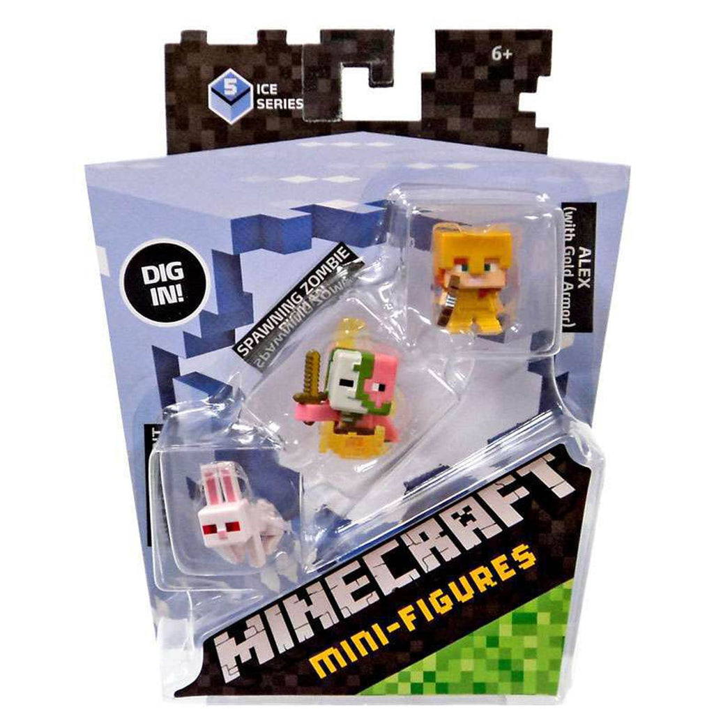 Minecraft 5 Ice Series Rabbit Zombie Pigman Alex Mini Figures 3 Pack