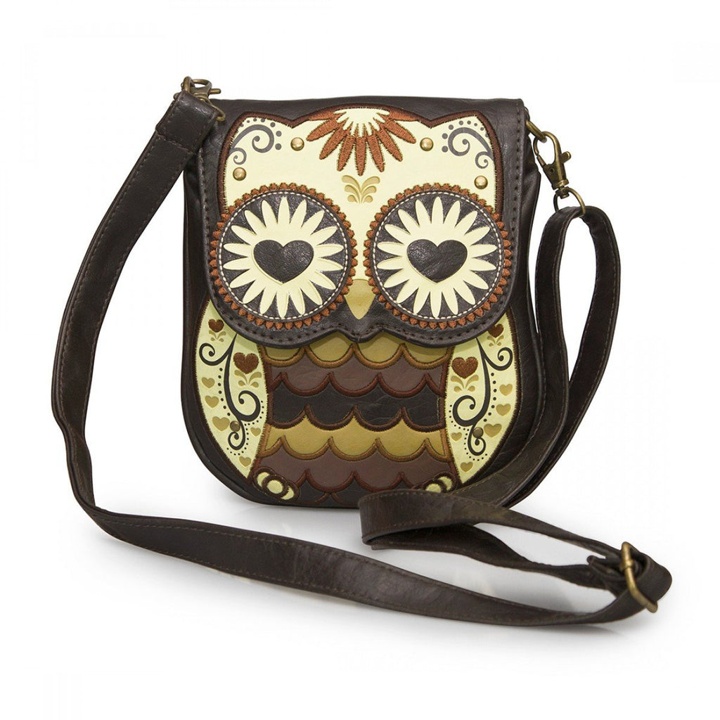 Mini Brown Owl With Heart Eyes Crossbody Bag