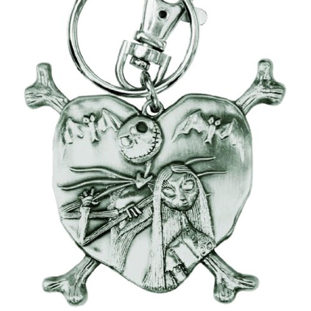 Nightmare Before Christmas Jack and Sally in Heart Pewter Keychain