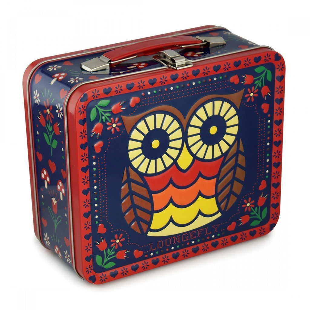 Owl With Flowers Hearts Metal Tin Lunch Box