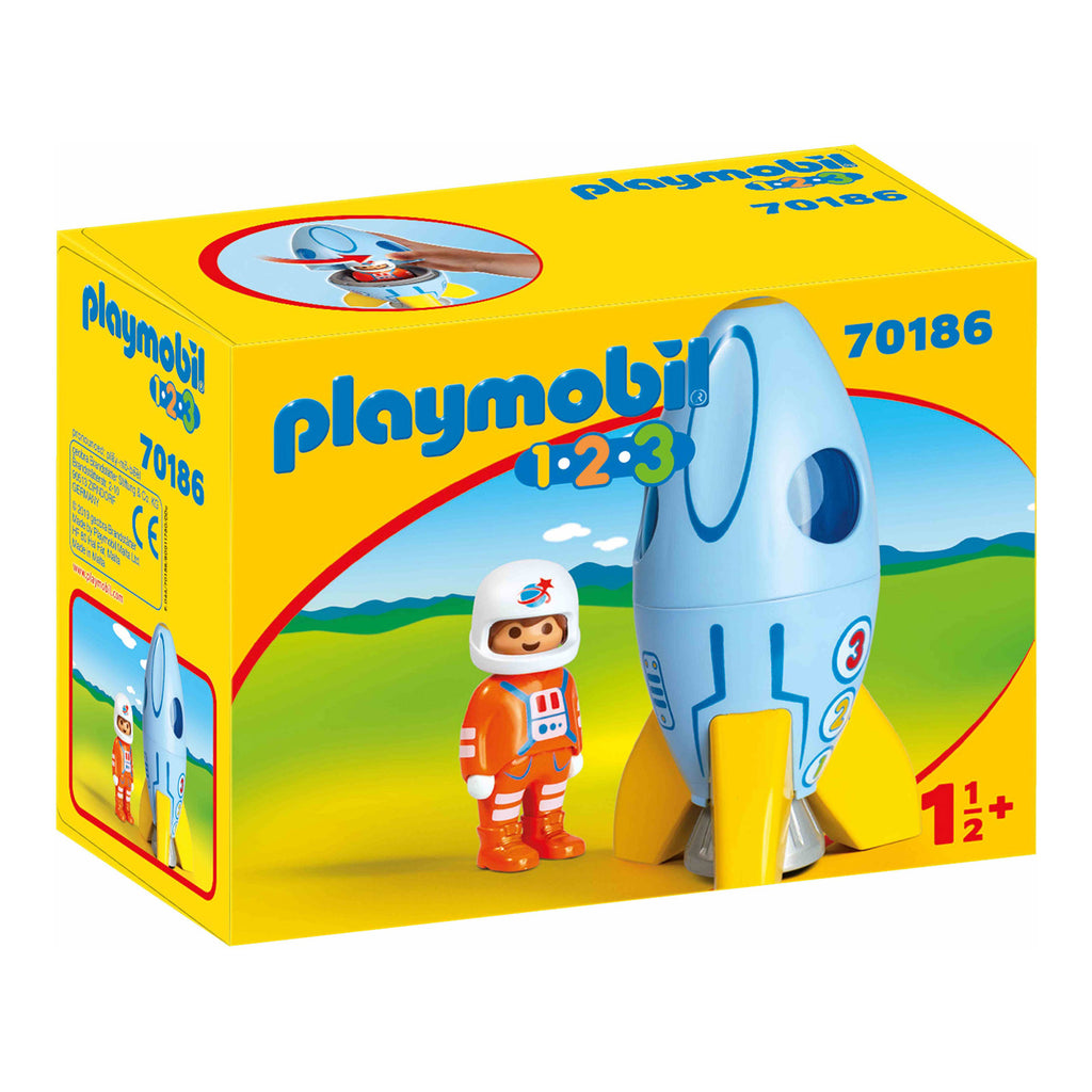 Playmobil 1-2-3 Astronaut With Rocket Building Set 70186