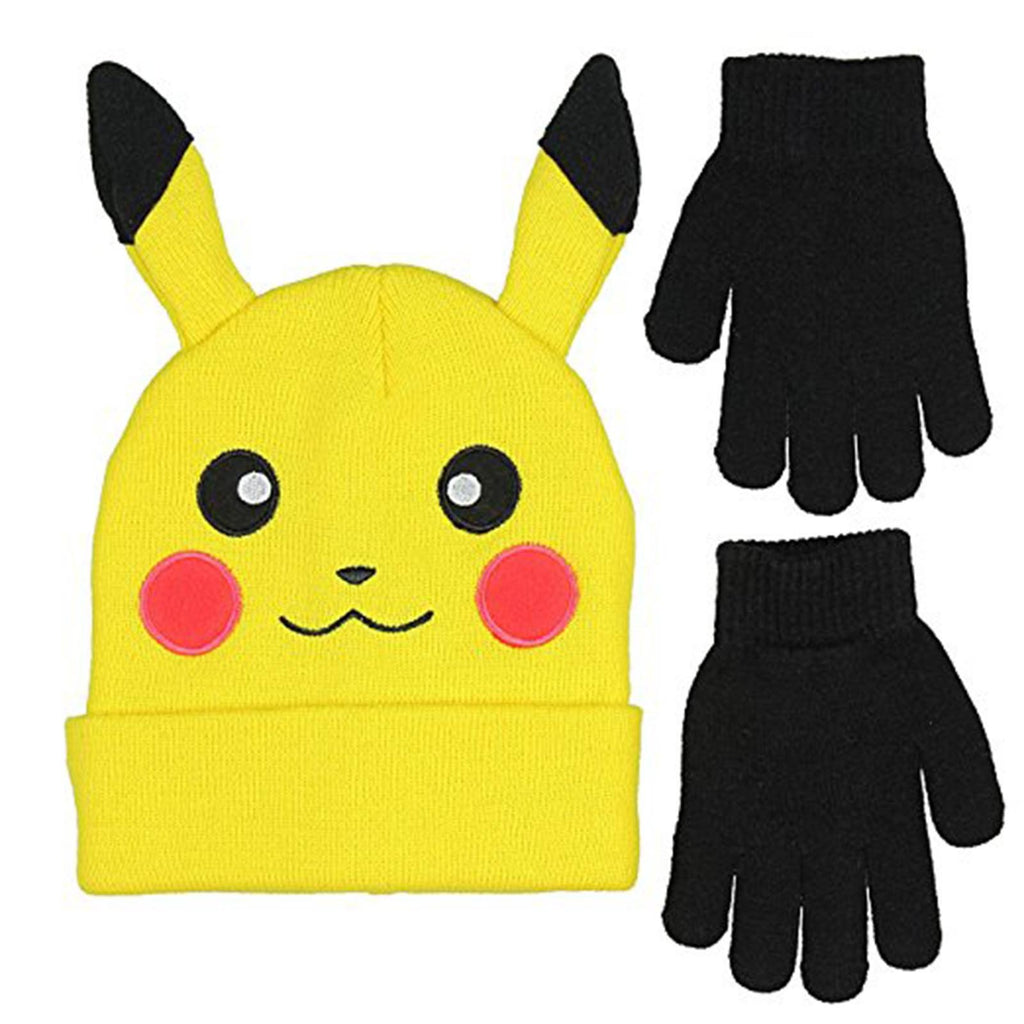 Pokemon Pikachu Youth Ear Beanie With Black Mittens