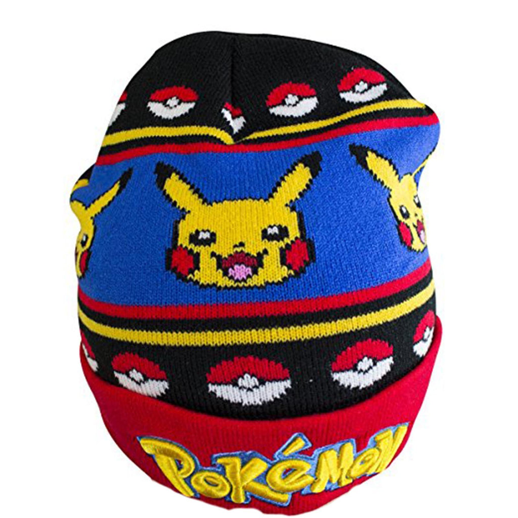 Pokemon Pikachu Youth Pokeball And Pikachu Beanie With Black Mittens