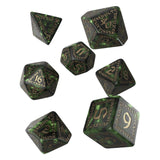Q-Workshop Runic Bottle Green Gold 7 Piece Dice Set - Radar Toys