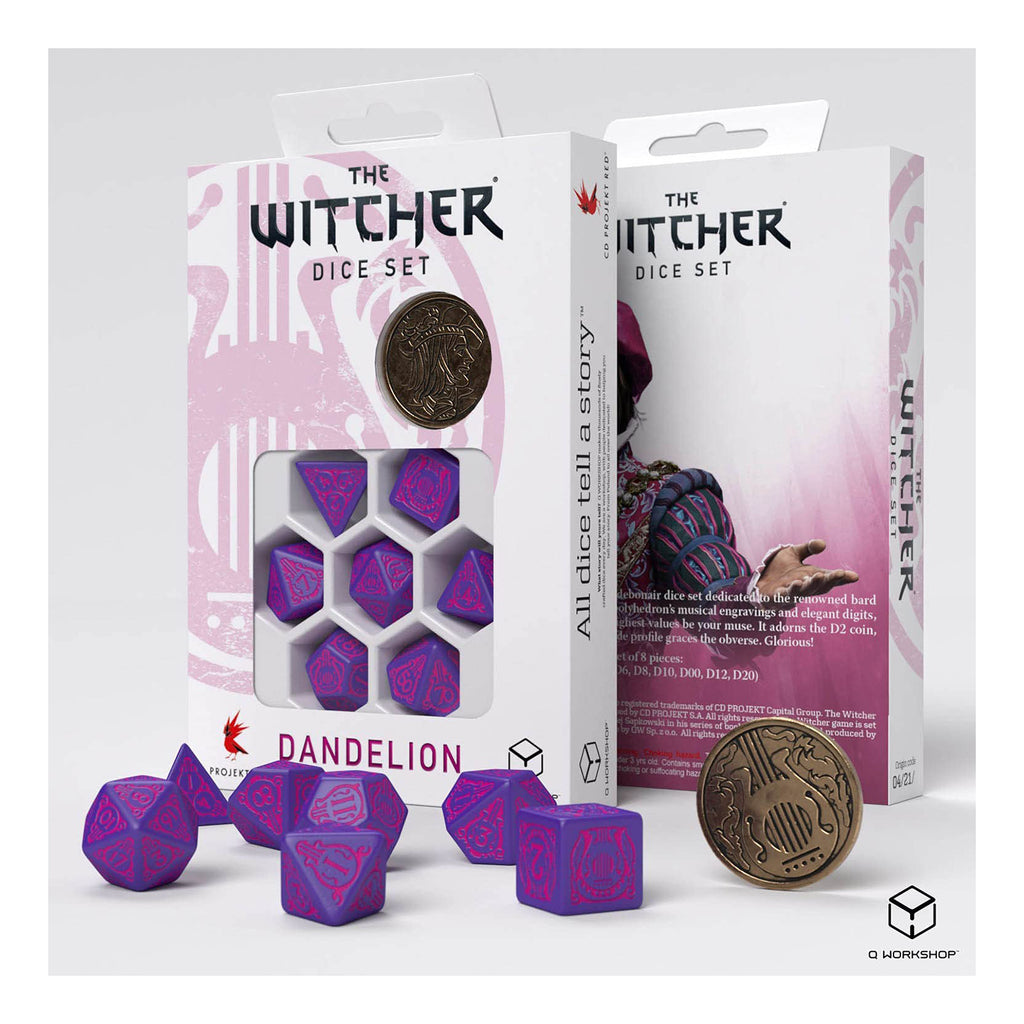Q-Workshop The Witcher Dandelion The Conqueror Of Hearts 7 Piece Dice Set With Coin