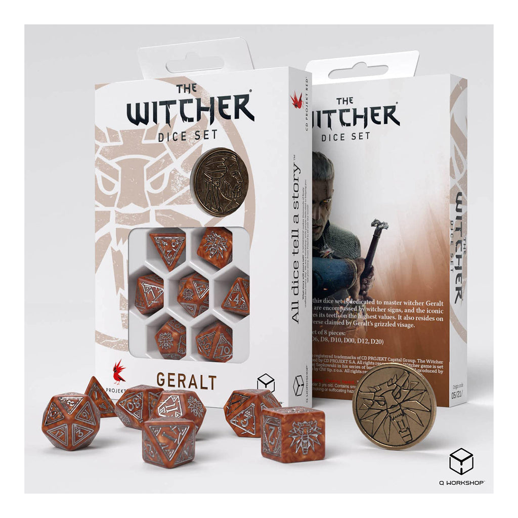 Q-Workshop The Witcher Geralt The Monster Slayer 7 Piece Dice Set With Coin