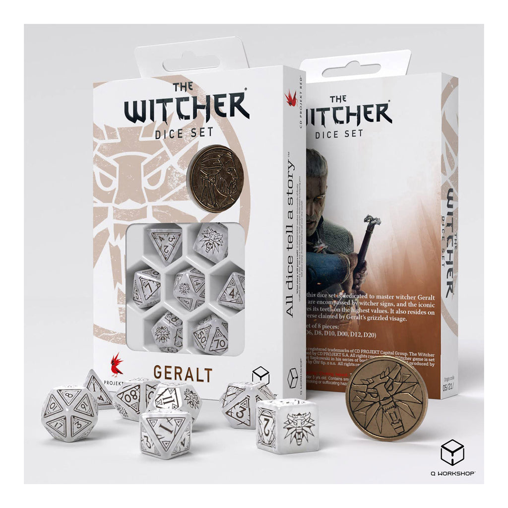 Q-Workshop The Witcher Geralt The White Wolf 7 Piece Dice Set With Coin