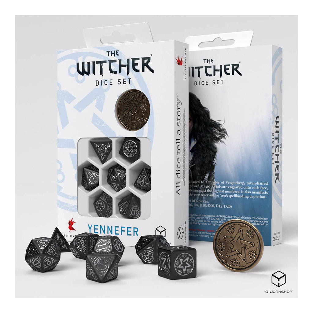 Q-Workshop The Witcher Yennefer The Obsidian Star 7 Piece Dice Set With Coin