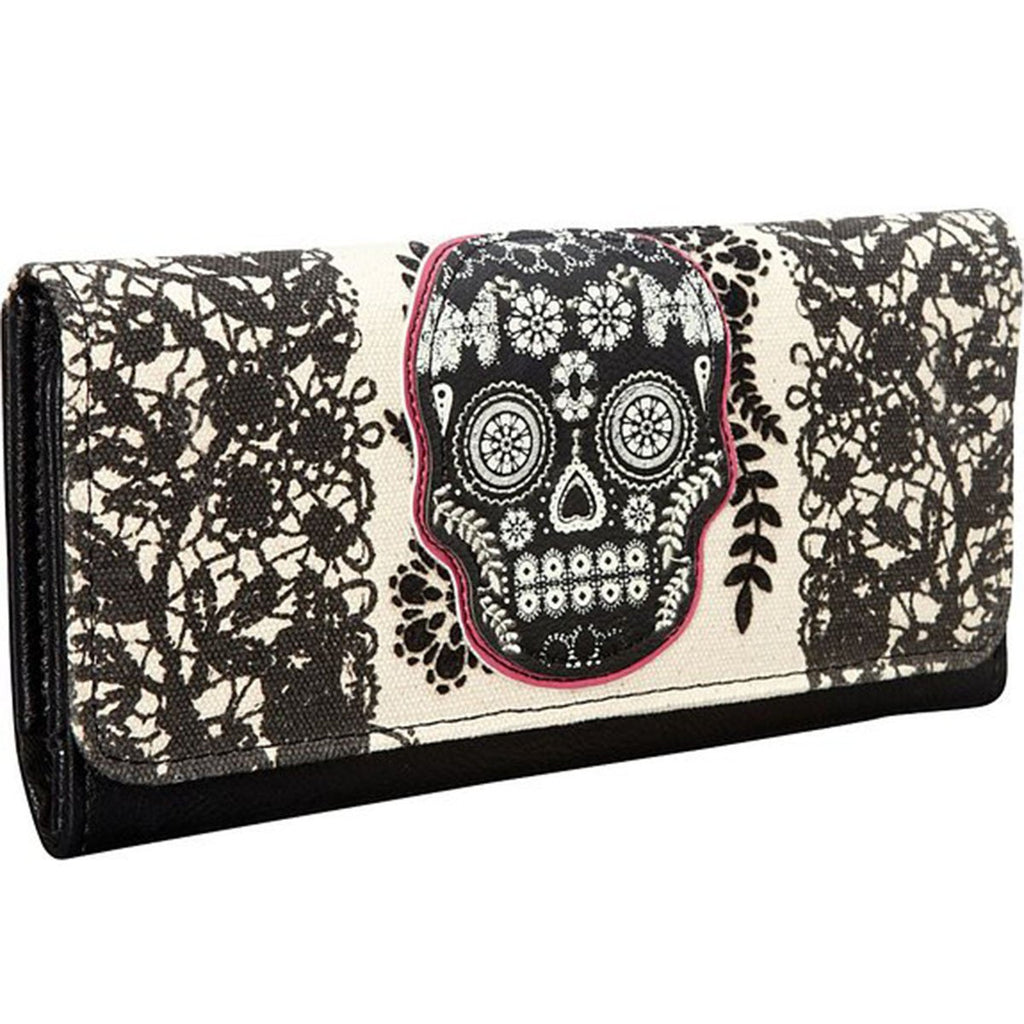 Skull With Fuchsia Black Cream Wallet